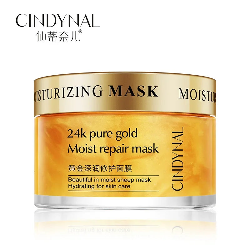 24K Gold Skin Anti-Aging Sleeping Mask with Hyaluronic Acid for Pore Shrinkage & Brightening"