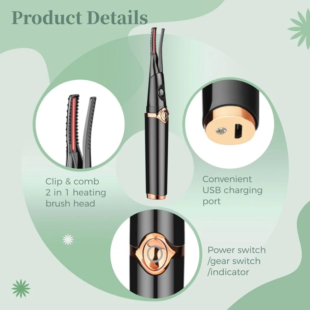 2 in 1 Electric Eyelash Curler for Women with Built-In USB Rechargeable Comb Fast Heating & Long Lasting