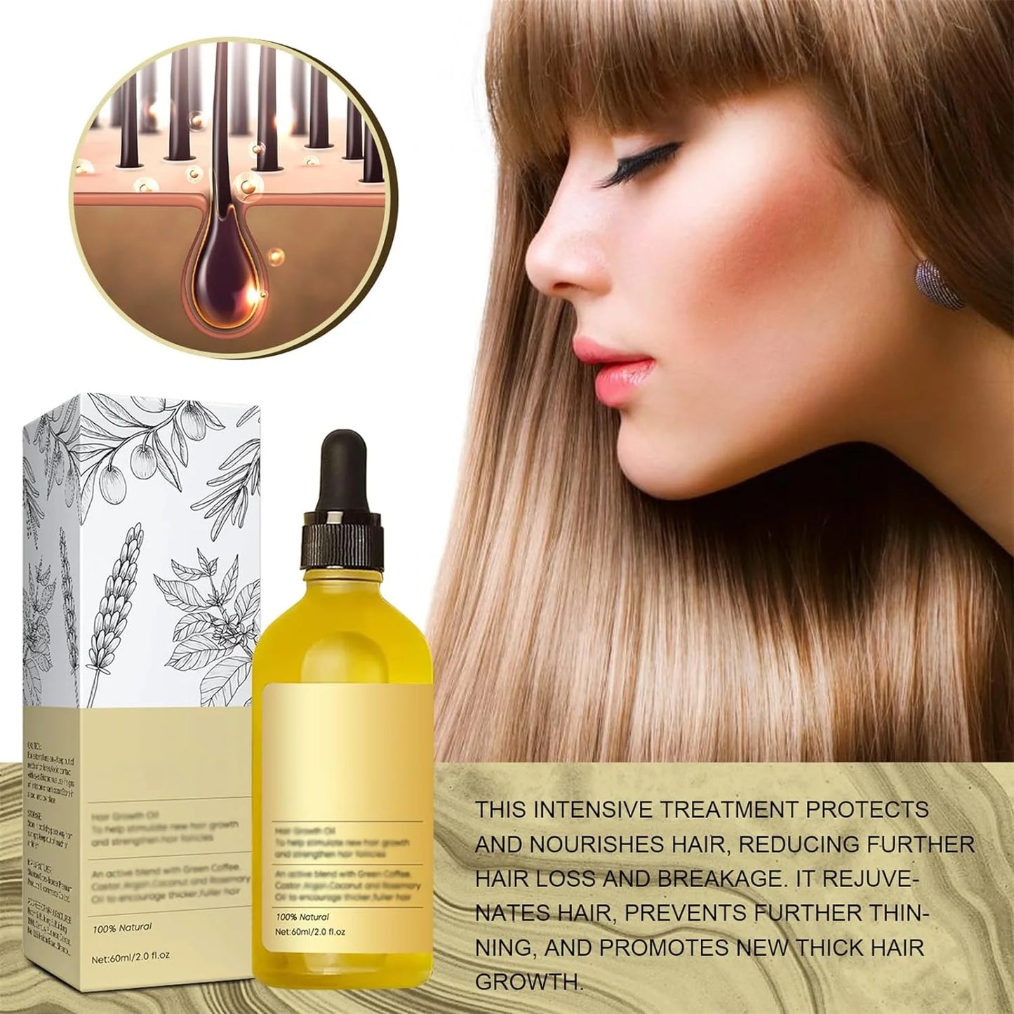 Veganic Natural Hair Growth Oil, Rosemary Oil for Hair Growth Organic, Pure Natural Hair Density Essential Oil, Plant Extract Hair Growth Oil for Dry Damaged Hair and Growth (2PCS)