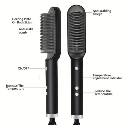 2-In-1 Electric Hair Straightener Brush Hot Comb Adjustment Heat Styling Curler Anti-Scald Comb, 2-In-1 Styling Tool for Long-Lasting Curls and Straight Hair